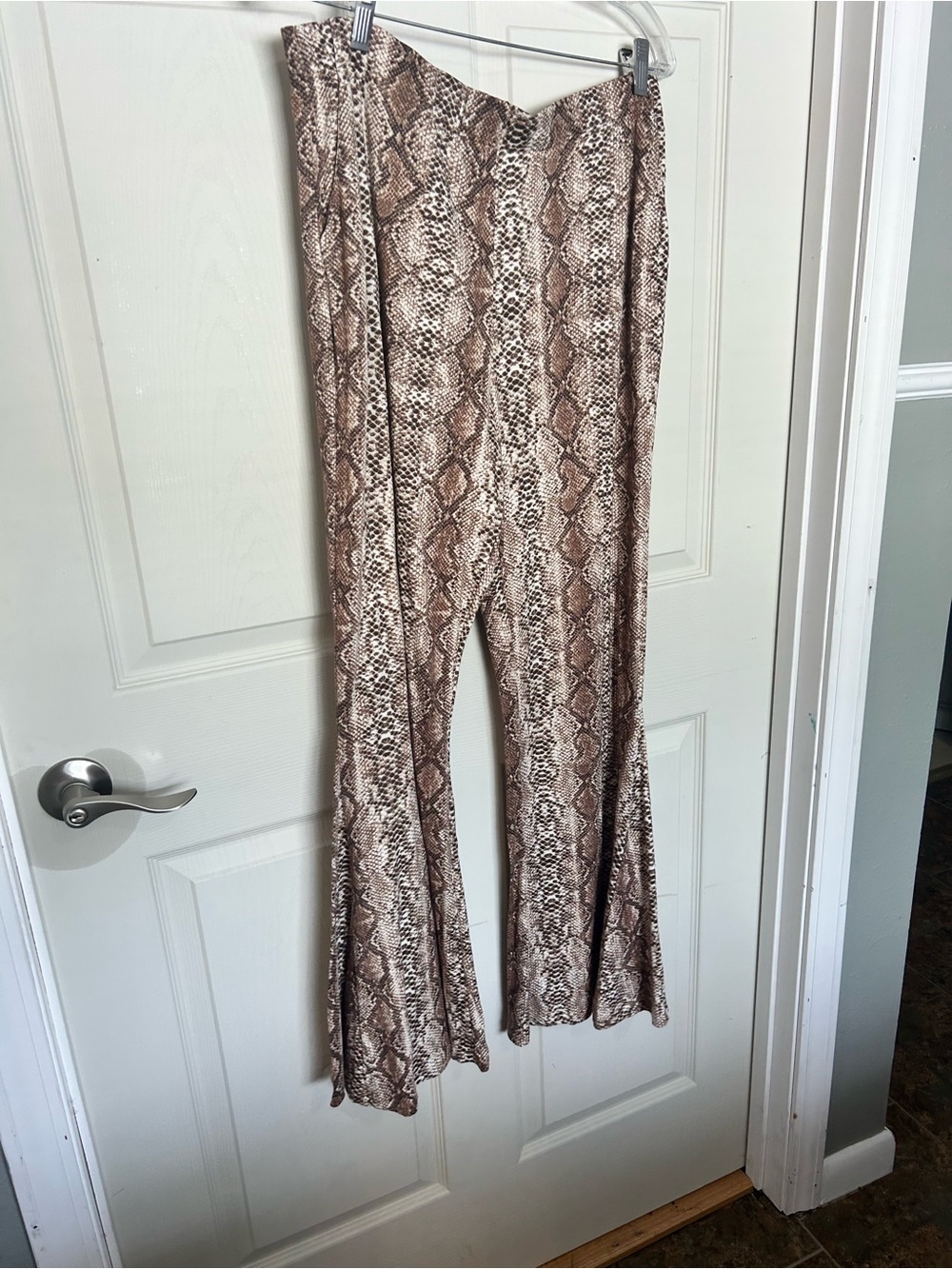 Buttery Soft, Snake-Print Flared Women’s Pants - Brown - Picture 3 of 6